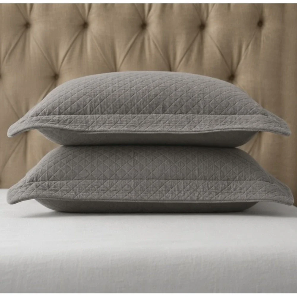 Restoration Hardware Vintage-Washed Diamond Matelassé Shams Graphite Grey 2
